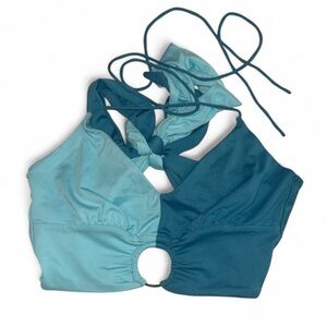 Princess Polly Teal and Light Blue Wraparound Top